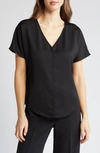 Anne Klein Seersucker V-neck Top In Anne Black