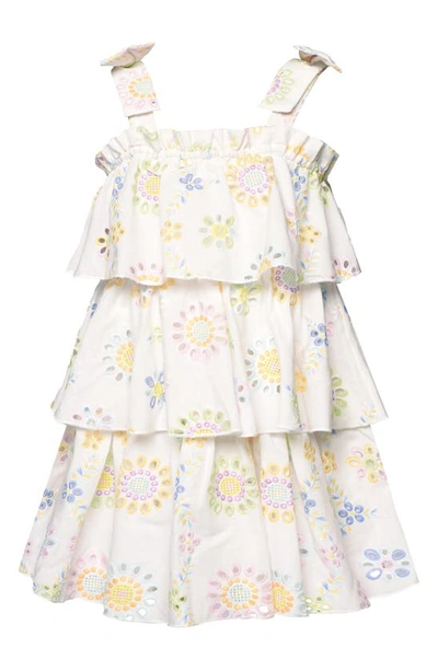 Truly Me Kids' Eyelet Tiered Dress In White Multi