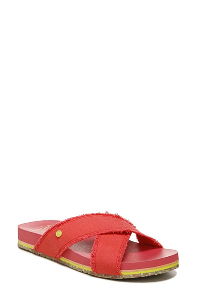 Vionic Panama Frayed Strap Slide Sandal In Poppy Red