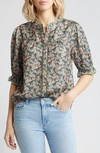 WIT & WISDOM PRINT RUFFLE EYELET SHIRT