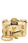 Moschino Mini Biker Metallic Leather Shoulder Bag In Brown