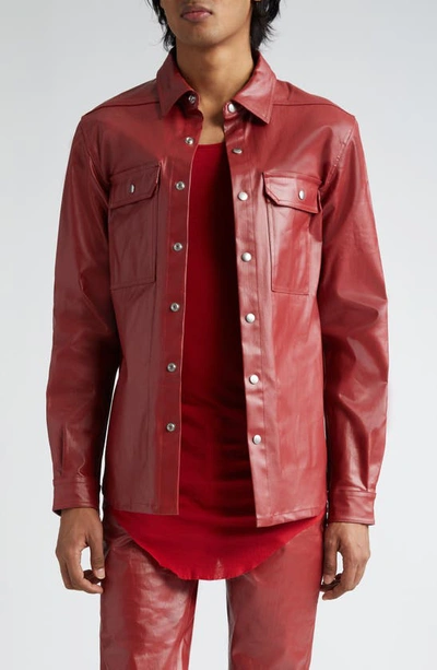 Rick Owens Webbing-trimmed Leather Overshirt In Red