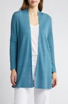 Eileen Fisher Ribbed Side-slit Open-front Cardigan In River
