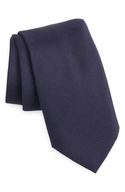 Dolce & Gabbana Logo Embroidered Silk Tie In Blue Scurissimo