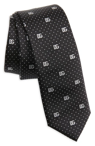 Dolce & Gabbana Dg Logo Jacquard Silk Tie In N0004 Nero/ Bianco