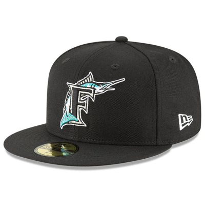 New Era Black Florida Marlins Cooperstown Collection Wool 59fifty Fitted Hat