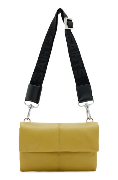 Allsaints Ezra Logo Strap Leather Crossbody Bag In Sap Green