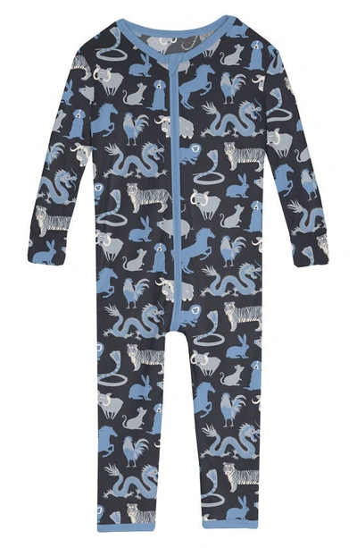 Kickee Pants Babies' Zodiac Print Convertible Fitted One-piece Pajamas In Deep Space Zodiac
