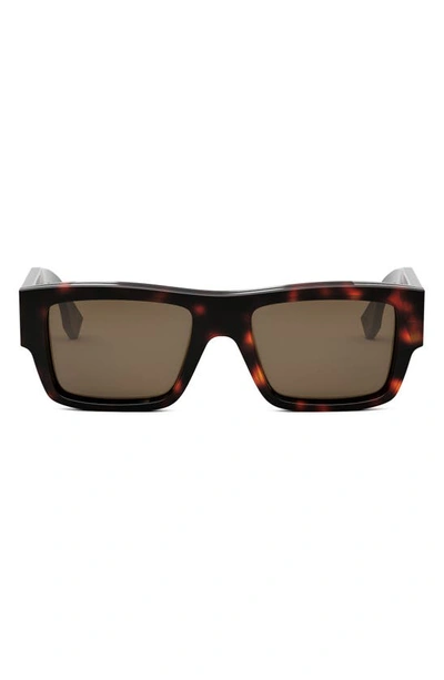 Fendi Signature 53mm Rectangular Sunglasses In Red Havana / Brown