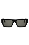 Fendi Signature 53mm Rectangular Sunglasses In Shiny Black / Smoke