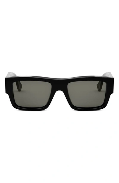 Fendi Signature 53mm Rectangular Sunglasses In Shiny Black / Smoke