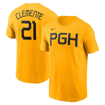 Nike Roberto Clemente Gold Pittsburgh Pirates City Connect Name & Number T-shirt