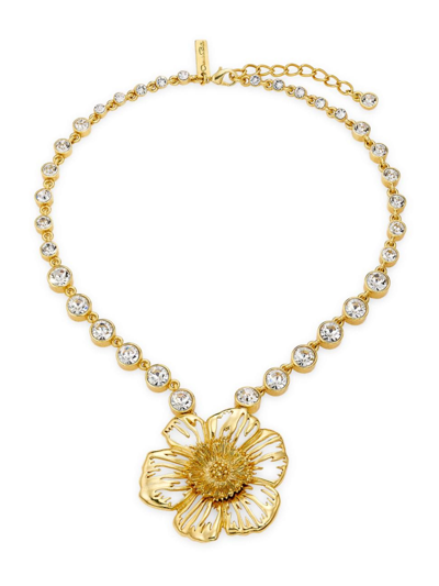 Oscar De La Renta Crystal Necklace With Large Poppy Pendant In Gold