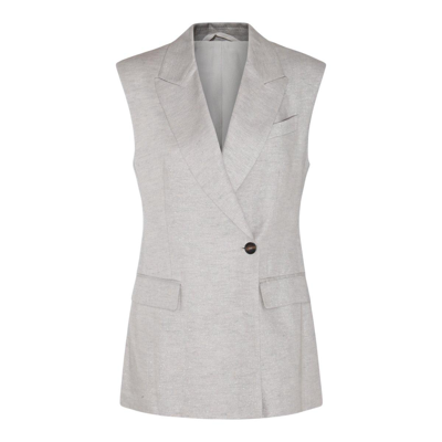 Brunello Cucinelli V-neck Sleeveless Jacket In Grigio Chiaro