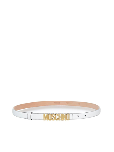 Moschino Logo Lettering Buckle Belt In White