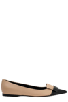 Sergio Rossi Two-tone Leather Ballerina Shoes In Beige