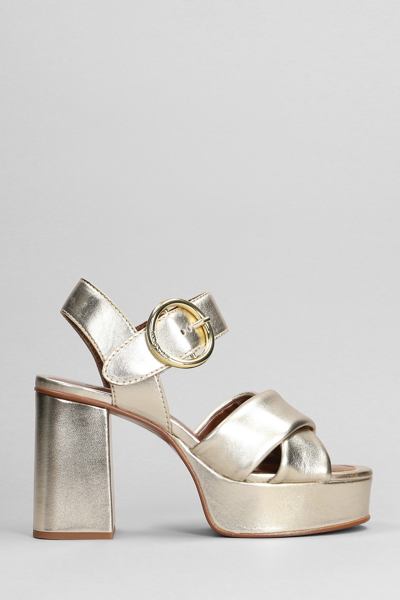 See By Chloé Lyna Sandals In Platinum Leather In Light Gold