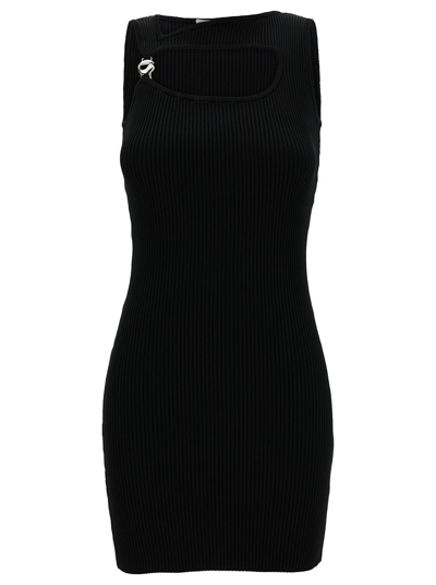 COPERNI MINI BLACK DRESS WITH CUT-OUT AND LOGO DETAIL IN RIBBED VISCOSE WOMAN