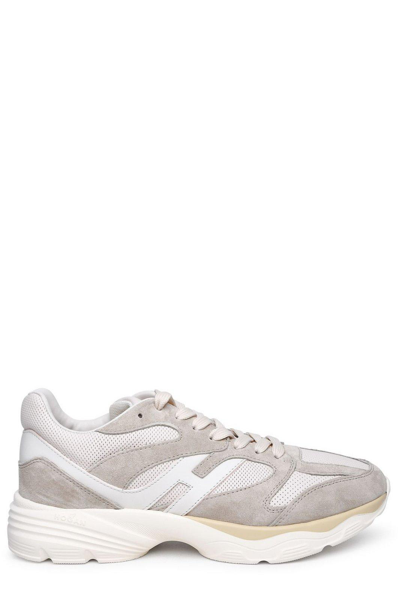 Hogan H Logo Patch Panelled Sneakers In Grey