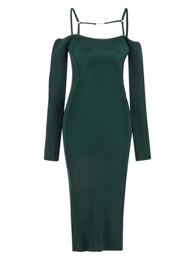 Jacquemus La Robe Sierra Long Sleeve Lingerie Dress In Green
