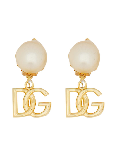 Dolce & Gabbana Dg Newton Faux Pearl Clip-on Earrings In Gold