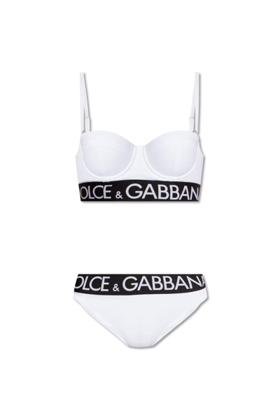 Dolce & Gabbana Dg Logo-band Bikini Set In White