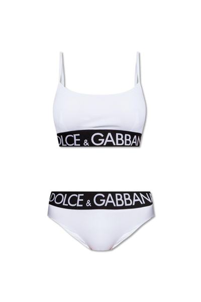 Dolce & Gabbana Logo Band Bikini Set In Bianco