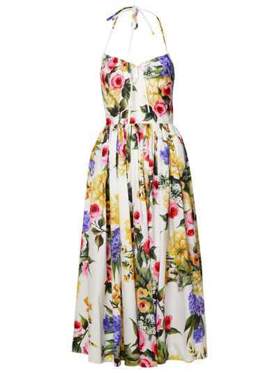 Dolce & Gabbana Floral Cotton Poplin Midi Dress In Multicolor