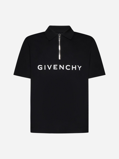 Givenchy Logo-print Cotton-piqué Half-zip Polo Shirt In Black