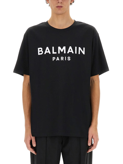 Balmain Metallic Logo-print Cotton T-shirt In Black
