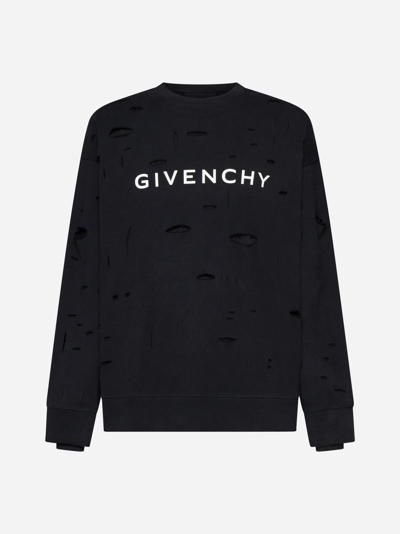 Givenchy Oversized Holes Cotton Sweatshirt In Nero