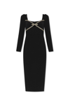 Self-portrait Black Diamante Bow Midi Dresses In Nero