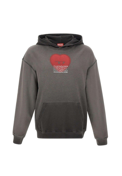 Diesel Heart Printed Hoodie In Grey