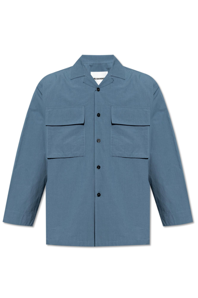 Jil Sander Mens French Blue Flap-pocket Regular-fit Cotton Shirt
