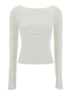 Low Classic White Ribbed Top With Boat Neckline And Buttons In Rayon Blend Woman In White