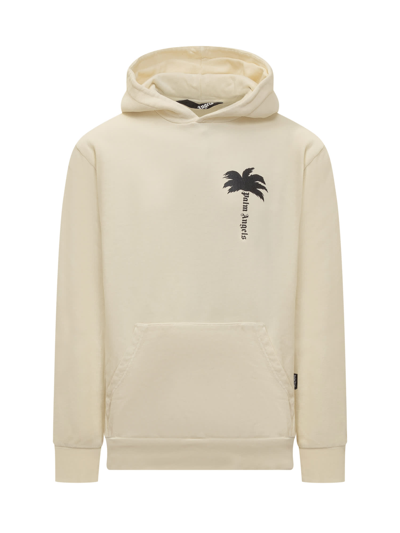 Palm Angels Hoodie With The Palm Logo In Off White-black
