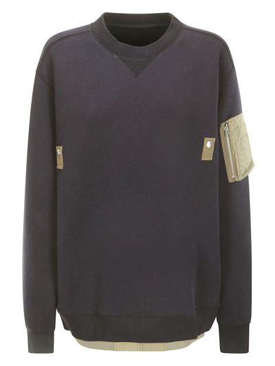Sacai Long-sleeved Twill Pullover In Navy