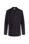 Dries Van Noten Double-breasted Black Shirt With Classic Collar In Navy