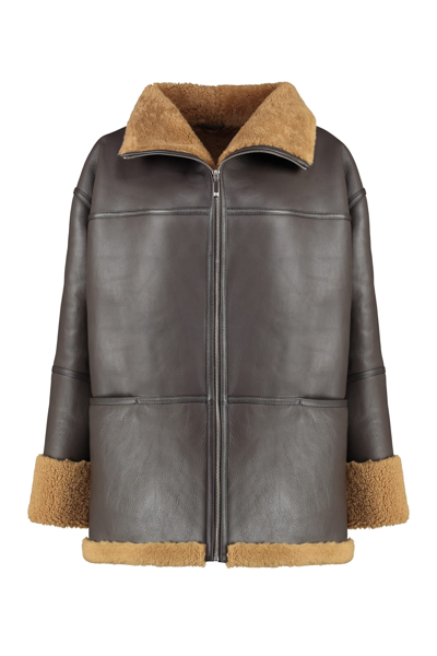 Totême Signature Shearling Jacket Chocolate In Brown