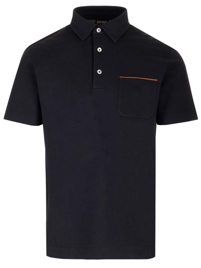 Zegna Short Sleeved Button-detailed Polo Shirt In Blue