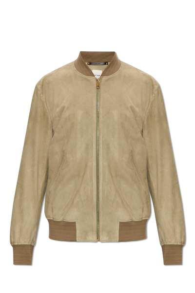 Paul Smith Zip-up Suede Bomber Jacket In Green