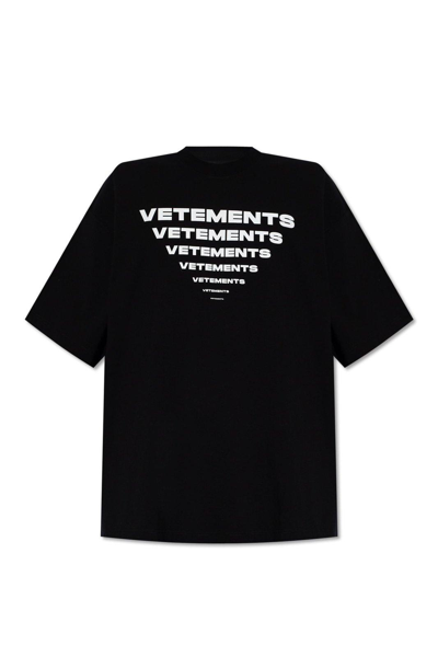 Vetements Logo Printed Crewneck T In Black