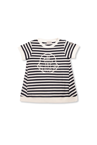 Moncler Kids'  Enfant Striped T-shirt In Bianco E Blu Navy