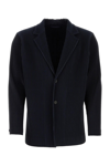 Issey Miyake Single-breasted Blazer Pleated Texture Notched Lapel In Blu