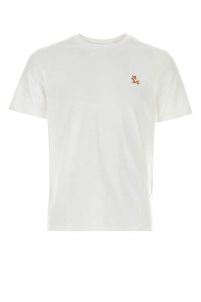 Maison Kitsuné Fox Patch Crewneck T-shirt In Bianco