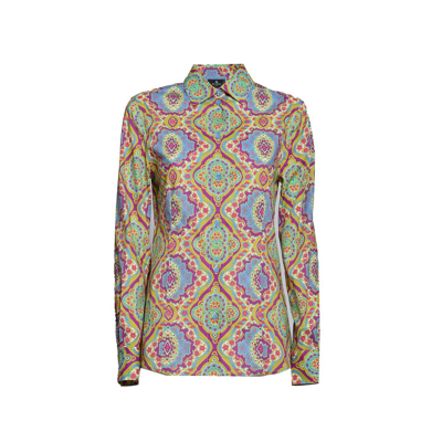 Etro Printed Cotton Long Sleeve Shirt In Multi Lilac