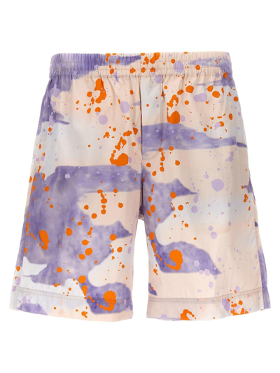 Msgm Paint-splatter Cotton Shorts In Pink