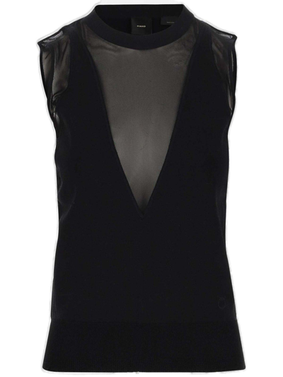 Pinko Mock-neck Sleeveless Sheer Top In Black