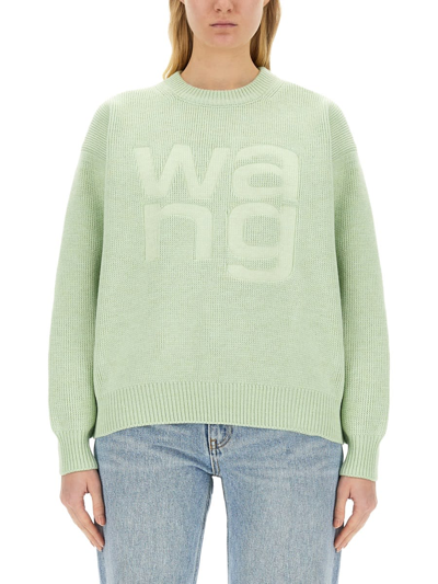 Alexander Wang Jersey With Logo In Pale Mint