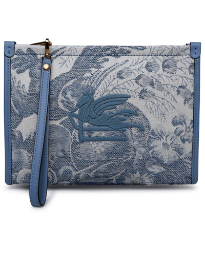 Etro Medium Denim Jacquard Zipped Clutch Bag